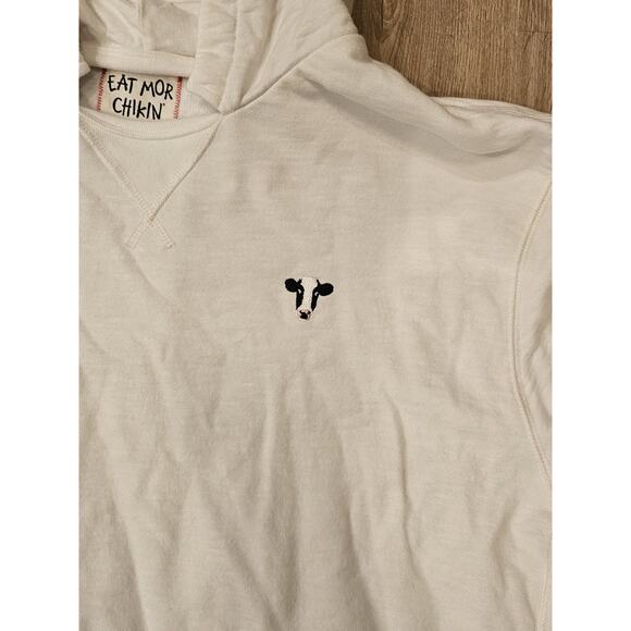 Unisex Chick-Fil-A Cow Print Hoodie Double Pocket Cream Sweatshirt Size 2XL - Picture 2 of 9